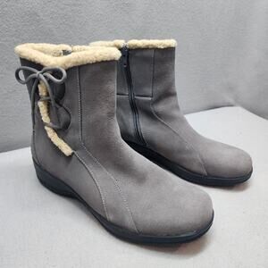 Clarks Bendables Womens Boots Gray Suede Zip Winter Faux Fur Top Ankle‎ US 7M